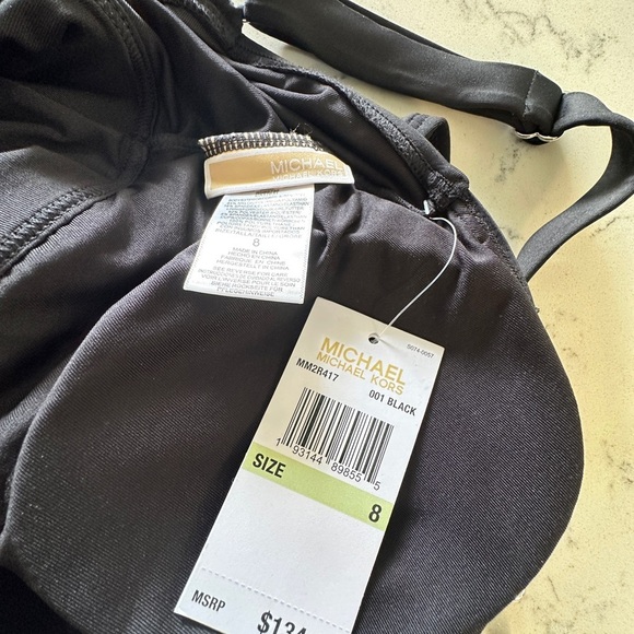 NWT - MICHAEL Michael Kors High Neck One Piece Swimsuit - Solids Black Size 8 - Picture 9 of 12